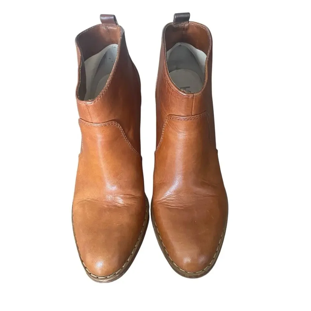 Michael Kors Wayland Brown Cognac Leather Ankle Heeled Boots size 8